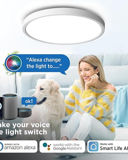TALOYA Smart Ceiling Light Flush Mount LED WiFi,Compatible with Alexa Google Home,Dimmable Low Profile Ambient Light Fixture for Bedroom Living Room Hallway Kitchen Nursery,12 Inch,RGB Taloya