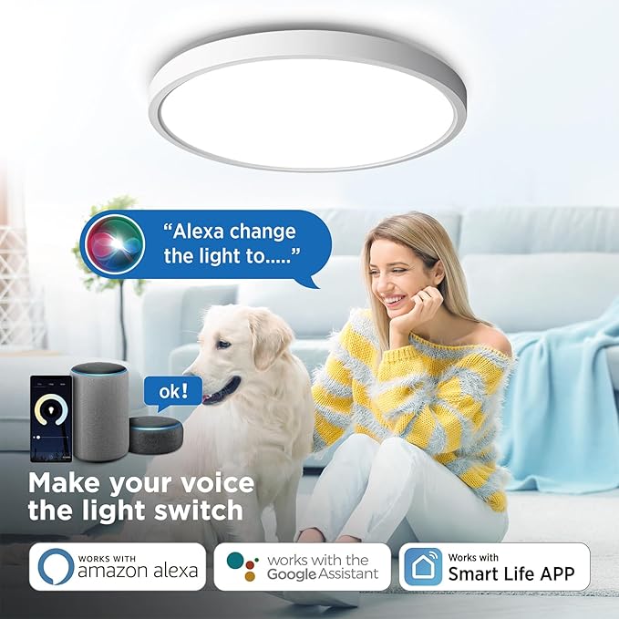 TALOYA Smart Ceiling Light Flush Mount LED WiFi,Compatible with Alexa Google Home,Dimmable Low Profile Ambient Light Fixture for Bedroom Living Room Hallway Kitchen Nursery,12 Inch,RGB Taloya