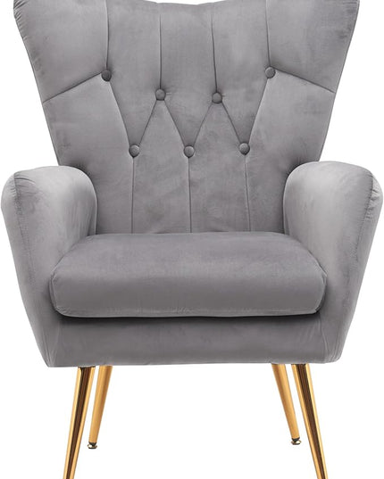 US Pride Furniture Modern Accent Chair with Ergonomic High Wingback, Microfiber Upholstered Armchair with Metal Legs for Living Room, Bedroom, Office or Vanity, Grey - LeafyLoom