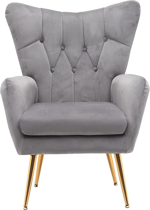 US Pride Furniture Modern Accent Chair with Ergonomic High Wingback, Microfiber Upholstered Armchair with Metal Legs for Living Room, Bedroom, Office or Vanity, Grey - LeafyLoom