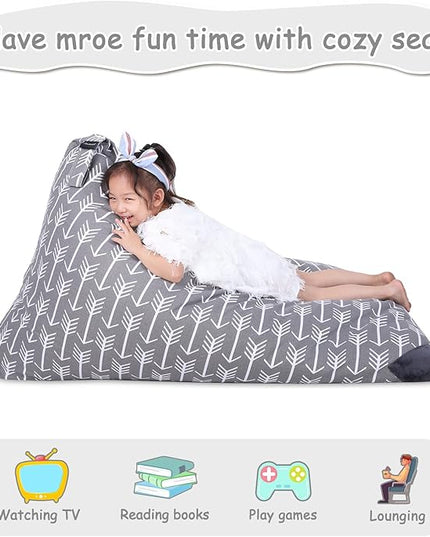 Jorbest Stuffed Animal Storage Bean Bag Chair for Kids and Adults, Stuffed Animal Bean Bag, Premium Canvas Stuffie Seat - COVER ONLY (Grey with White Arrows 200L/52 Gal) - LeafyLoom