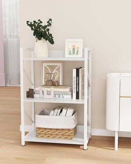 Small Bookshelf for Small Spaces,Modern 3 Tier Bookcase Night Stand, Narrow Book Shelf Organizer, Small Shelf Open Display Rack for Bedroom, Living Room, Home Office(White) - LeafyLoom