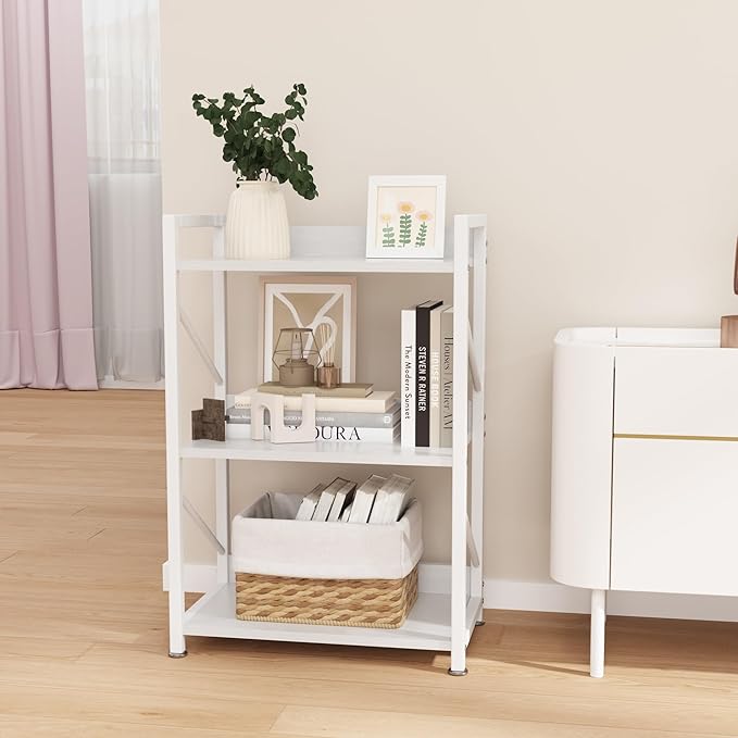 Small Bookshelf for Small Spaces,Modern 3 Tier Bookcase Night Stand, Narrow Book Shelf Organizer, Small Shelf Open Display Rack for Bedroom, Living Room, Home Office(White) - LeafyLoom