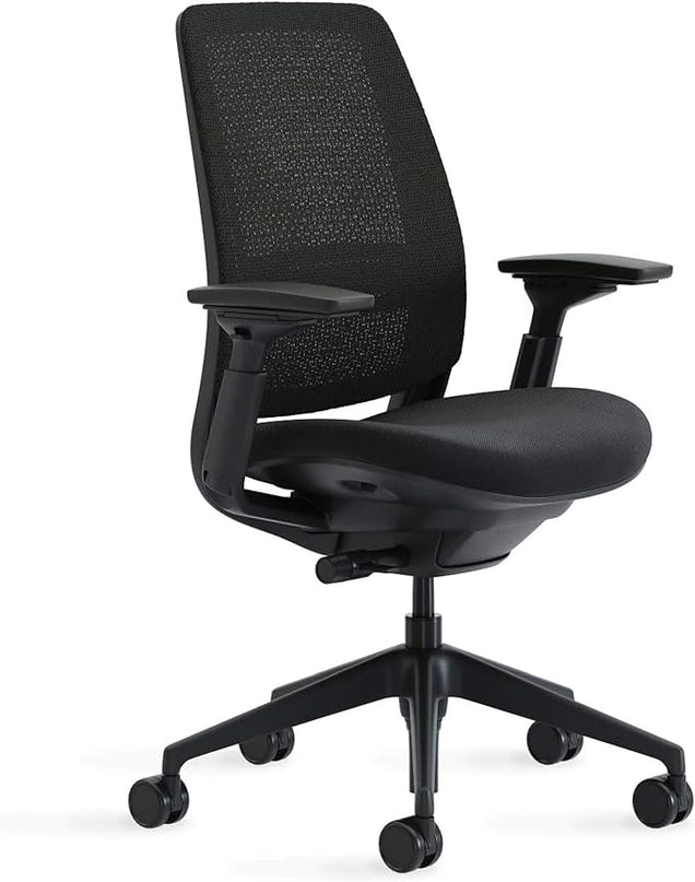 Steelcase Series 2 Office Chair - Ergonomic Work Chair with Wheels for Hard Flooring - with Back Support, Weight-Activated Adjustment & Arm Support - Adjustable Rolling Chairs for Desk - Licorice - LeafyLoom