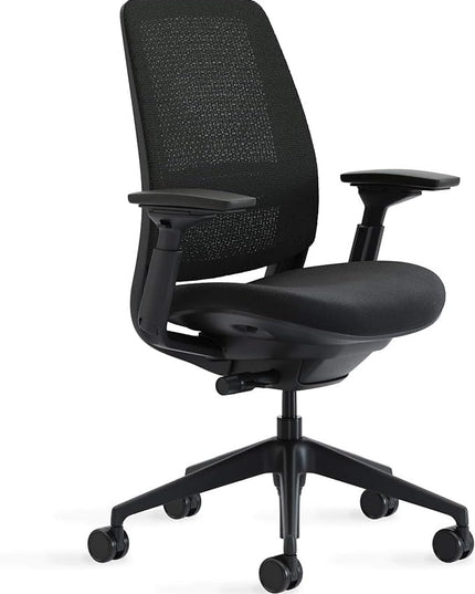 Steelcase Series 2 Office Chair - Ergonomic Work Chair with Wheels for Carpet - with Back Support, Weight-Activated Adjustment & Arm Support - Adjustable Rolling Chairs for Desk - Licorice - LeafyLoom
