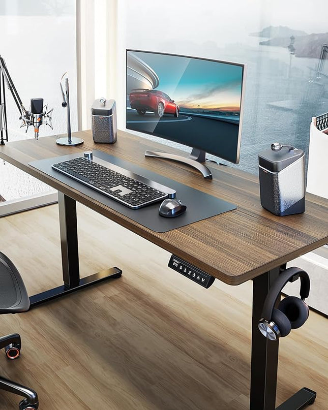 ErGear Height Adjustable Electric Standing Desk, 63 x 28 Inches Sit Stand up Desk, Memory Computer Home Office Desk (Espresso) - LeafyLoom