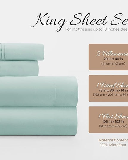 Linen Market Bed Sheets for King Size Bed (Aqua) - Sleep Better Than Ever with These Soft and Cooling King Sheets - Deep Pocket Fits 16" Thick Beds - 4 Piece King Sheet Set - LeafyLoom
