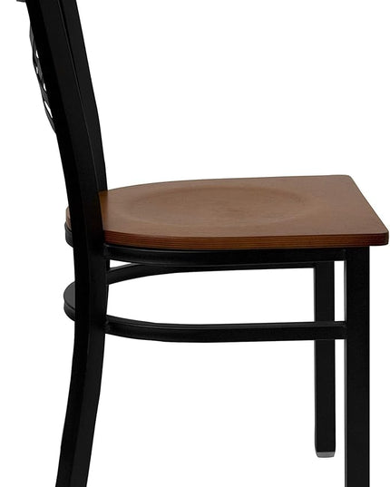 Flash Furniture 2 Pk. HERCULES Series Black ''X'' Back Metal Restaurant Chair - Cherry Wood Seat - LeafyLoom