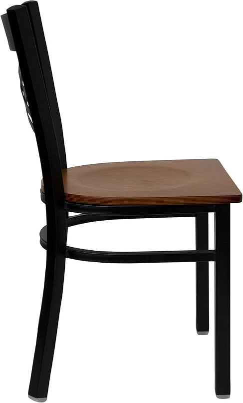 Flash Furniture 2 Pk. HERCULES Series Black ''X'' Back Metal Restaurant Chair - Cherry Wood Seat - LeafyLoom