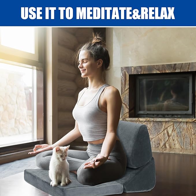 Adjustable Japanese Floor Chair, Multifunctional Legless Chair Floor Pillow Meditation Cushion, Padded Folding Sofa Chair, Portable Floor Seat for Adults & Kids - LeafyLoom