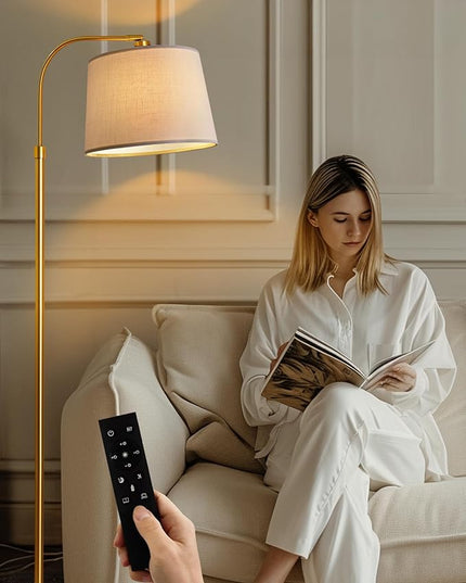 Oneach 62" Gold Floor Lamp for Living Rooms Tall Arc Standing Lamps with remote Bedrooms Industrial Corner Nursery Girls Kid Vintage Mid-Century Modern Reading Light Office(Bulb Included) - LeafyLoom