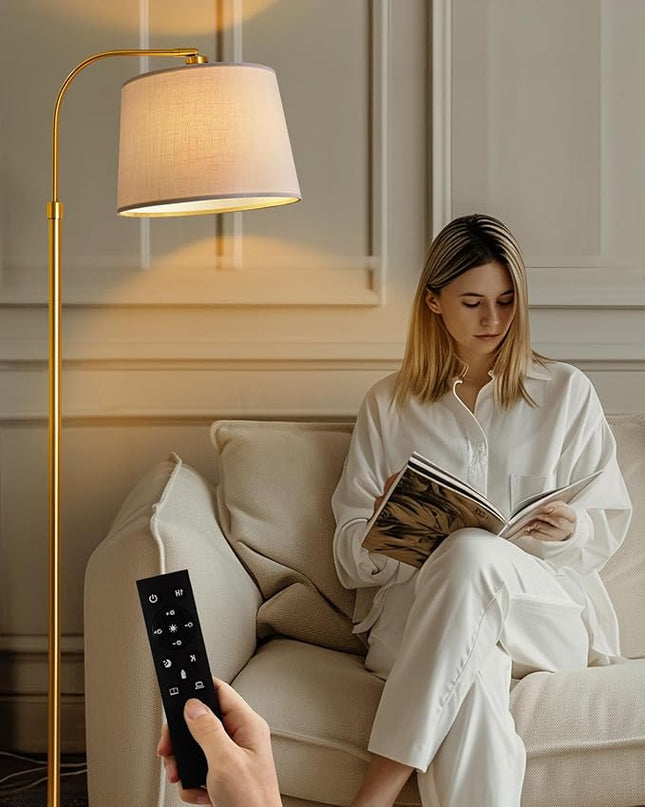 Oneach 62" Gold Floor Lamp for Living Rooms Tall Arc Standing Lamps with remote Bedrooms Industrial Corner Nursery Girls Kid Vintage Mid-Century Modern Reading Light Office(Bulb Included) - LeafyLoom