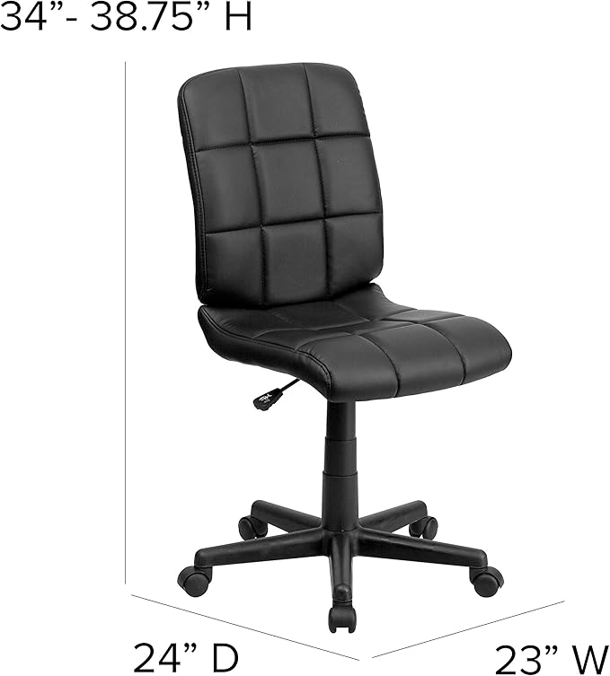 Flash Furniture Clayton Mid-Back Tufted Vinyl Upholstered Swivel Desk Chair with Padded Seat, Modern Adjustable Height Padded Office Chair, Black - LeafyLoom