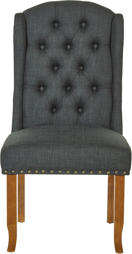 OSP Home Furnishings Jessica Button Tufted Wingback Upholstered Dining Chair with Wood Legs, Charcoal Fabric - LeafyLoom