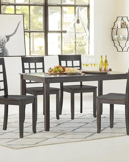 COLAMY Wooden Dining Chairs Set of 4, Nine-Square High Back Kitchen Side Chair, Farmhouse Dining Chairs for Kitchen and Dining Room, Dark Grey - LeafyLoom