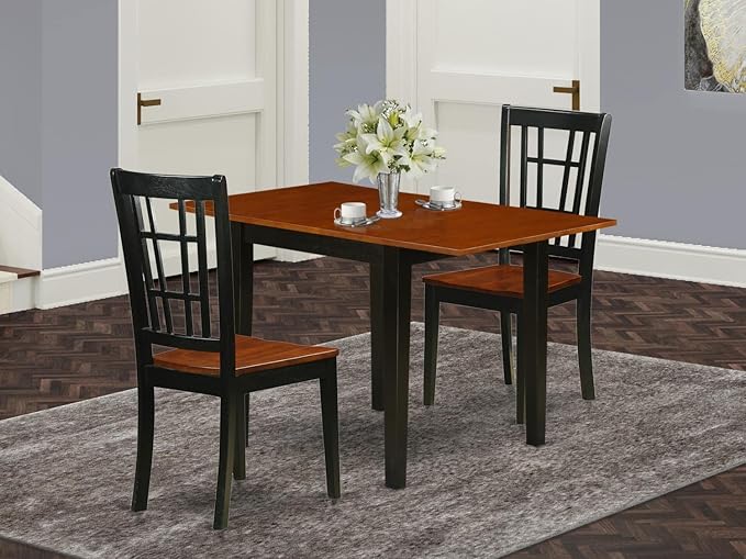 East West Furniture NDNI3-BCH-W Norden 3 Piece Set Contains a Rectangle Dining Room Table with Dropleaf and 2 Kitchen Chairs, 30x48 Inch - LeafyLoom