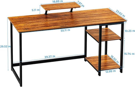 GreenForest Computer Home Office Desk with Monitor Stand and Reversible Storage Shelves,55 inch Modern Simple Writing Study PC Work Table,Walnut - LeafyLoom