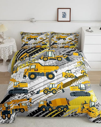 Boys Construction Comforter Set Truck Bedroom Decor for Kids Girls Under Construction Vehicles Down Comforter Nursery Children Cartoon Machinery Truck Excavator Bedding Tractor Cars Duvet Quilt,Twin - LeafyLoom