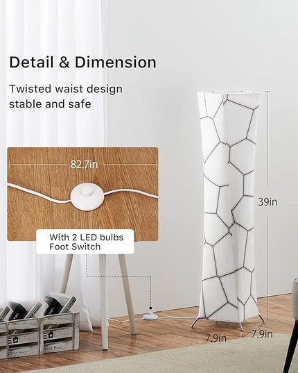 chiphy Floor Lamp, 39" Tall Standing Lamp, 3 Levels Adjustable Brightness LED Bulbs, Column Floor Light, Marble Gradient Fabric Lampshade, Home Decor for Living Room, Bedroom, Kids Room - LeafyLoom
