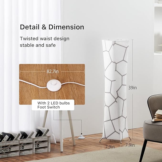 chiphy Floor Lamp, 39" Tall Standing Lamp, 3 Levels Adjustable Brightness LED Bulbs, Column Floor Light, Marble Gradient Fabric Lampshade, Home Decor for Living Room, Bedroom, Kids Room - LeafyLoom