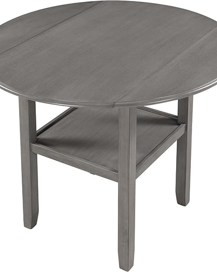 NicBex Dining Table Contemporary Kitchen Table Farmhouse Rustic Round Counter Height Kitchen Dining Table with Drop Leaf and One Shelf for Small Places Round Dining Table, Easy Assembly, Gray - LeafyLoom