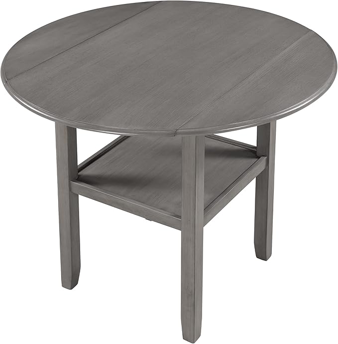 NicBex Dining Table Contemporary Kitchen Table Farmhouse Rustic Round Counter Height Kitchen Dining Table with Drop Leaf and One Shelf for Small Places Round Dining Table, Easy Assembly, Gray - LeafyLoom