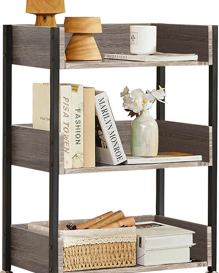 VECELO Bookshelf,Small Bookcase,3-Tier Storage Organizer,Industrial Shelving Unit for Home Office,Living Room,Dormitory,30" H,Brown - LeafyLoom