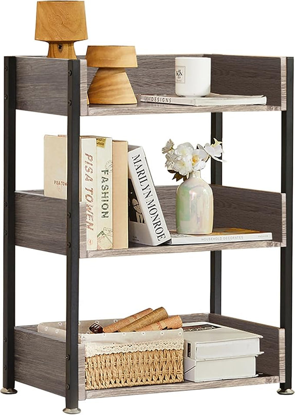 VECELO Bookshelf,Small Bookcase,3-Tier Storage Organizer,Industrial Shelving Unit for Home Office,Living Room,Dormitory,30" H,Brown - LeafyLoom