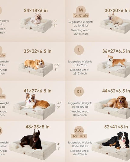 EHEYCIGA Orthopedic Dog Beds for Large Dogs, Waterproof Memory Foam Large Dog Bed with Sides, Non-Slip Bottom and Egg-Crate Foam Large Dog Couch Bed with Washable Removable Cover, Beige EHEYCIGA
