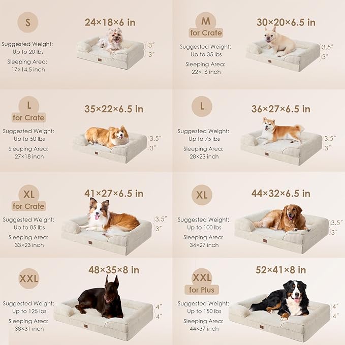 EHEYCIGA Orthopedic Dog Beds for Large Dogs, Waterproof Memory Foam Large Dog Bed with Sides, Non-Slip Bottom and Egg-Crate Foam Large Dog Couch Bed with Washable Removable Cover, Beige EHEYCIGA