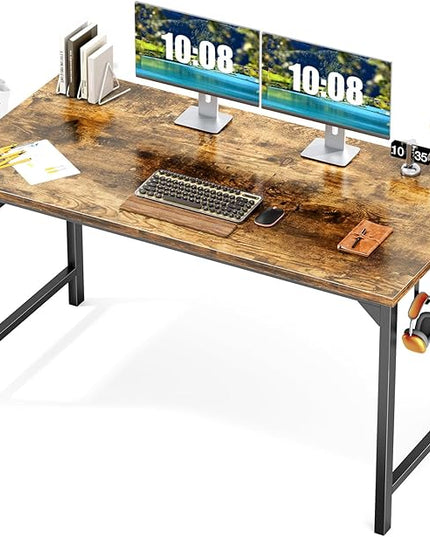JHK Computer Desk Office 48 Inch Writing Work Kids Study Simple Wooden Table for Home Bedroom Modern Style with Headphone Hooks & Storage Bag, Rustic Brown - LeafyLoom