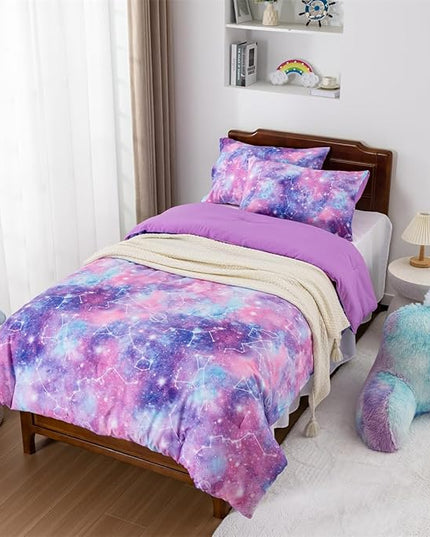 Holawakaka Tie Dye Galaxy Constellation Print Ombre Comforter Set Twin/Twin XL Size Girls Gradient Space Stars Dorm Bedding Set (Purple,Twin) - LeafyLoom