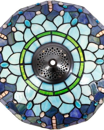 Tiffany Floor Lamp Stained Glass Standing Reading Lamp 16X16X66 Inches Antique Pole Corner Light for Bedroom Living Room Home Office (Blue Dragonfly) - LeafyLoom
