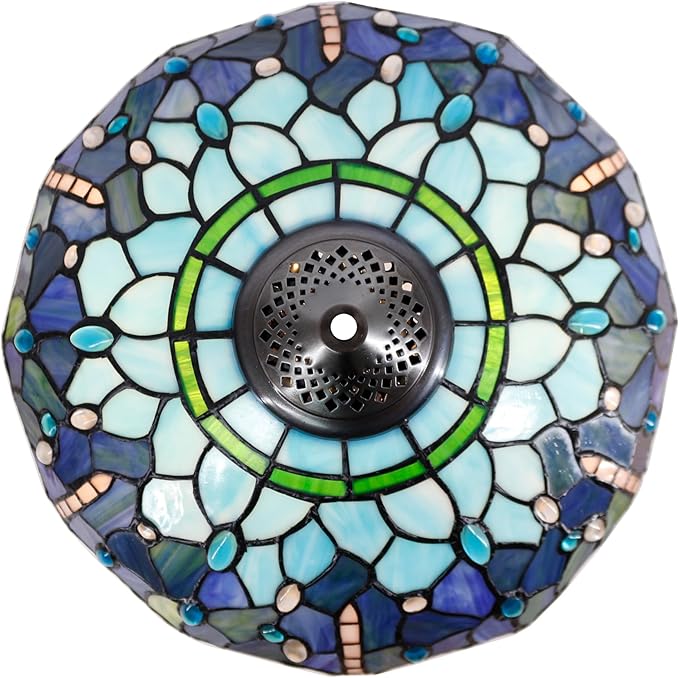 Tiffany Floor Lamp Stained Glass Standing Reading Lamp 16X16X66 Inches Antique Pole Corner Light for Bedroom Living Room Home Office (Blue Dragonfly) - LeafyLoom