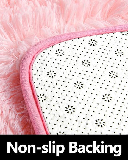 Pink Round Rug for Bedroom, Super Fluffy Circle Rugs for Baby Nursery, 5'X5' Feet Furry Carpet for Children Kids Room, Cute Soft Shaggy Rug for Girls Home Decor, Fuzzy Plush Carpets for Dorm - LeafyLoom