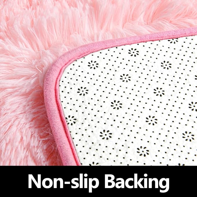 Pink Round Rug for Bedroom, Super Fluffy Circle Rugs for Baby Nursery, 4'X4' Feet Furry Carpet for Children Kids Room, Cute Soft Shaggy Rug for Girls Home Decor, Fuzzy Plush Carpets for Dorm - LeafyLoom