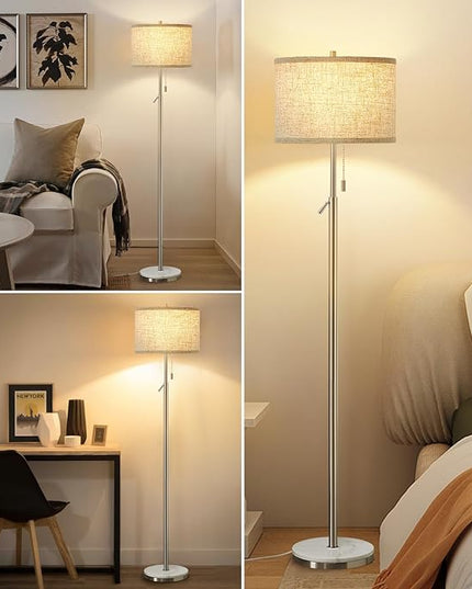 Marble Floor Lamp, Adjustable Height Standing Lamp with Marble Base Tall Lamp with Pull Chain Switch Floor Lamps for Living Room, Bedroom & Office Bulbs Not Included(Silver) - LeafyLoom