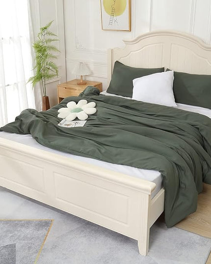 Emerald Green Comforter Twin Size, Modern Bedding Set for Girls/Women, Cute Soft & Lightweight Chic Microfiber Bed Sets, 2pc- 1 Comforter & 1 Pillowcase (66x90 Inches) - LeafyLoom