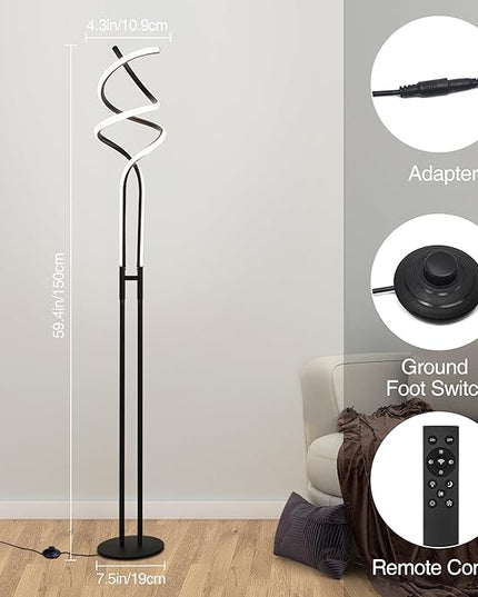 Modern Spiral Floor Lamp Dimmable LED Floor Lamp with 3 Color Temperatures, Ultra Bright, Standing Tall Lamp with Remote Reading Floor Lamp for Living Room Bedroom Office - LeafyLoom