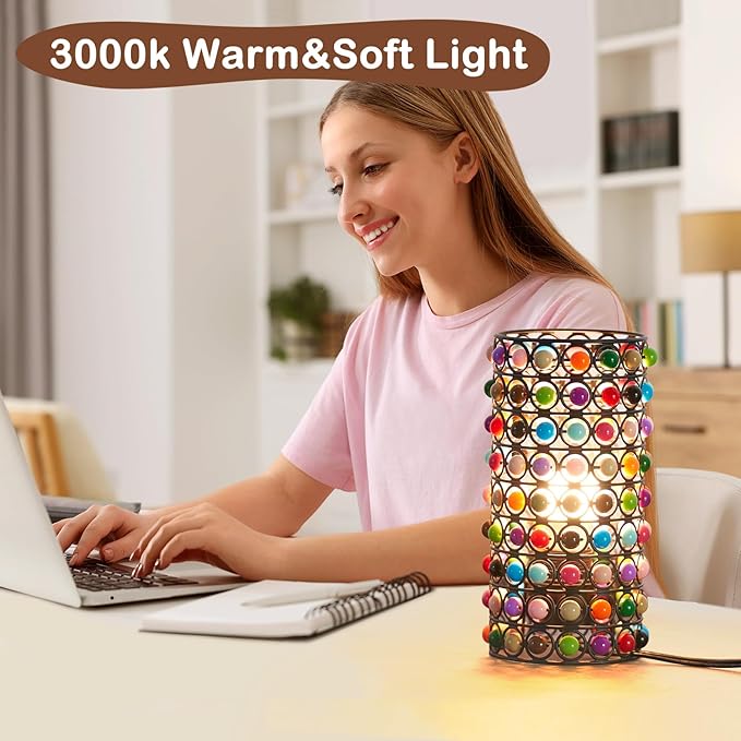 Colorful Beads Table Lamp-Cute Lamp for Girls Room, Unique Lampshade, Bulb Included - LeafyLoom