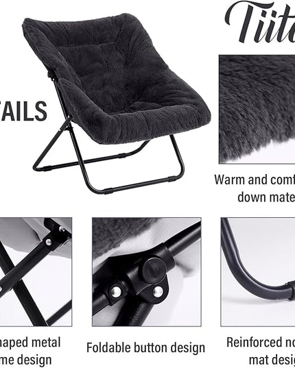 Tiita Saucer Chair with Ottoman, Soft Faux Fur Oversized Folding Accent Chair,Lounge Lazy Chair, Metal Frame Moon Chair for Bedroom, Living Room, Dorm Rooms, Garden and Courtyard - LeafyLoom