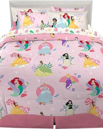 Disney Princess Kids Bedding Super Soft Comforter and Sheet Set with Sham, 7 Piece Full Size, "Official" Disney Product By Franco (PRINTS MAY VARY) - LeafyLoom
