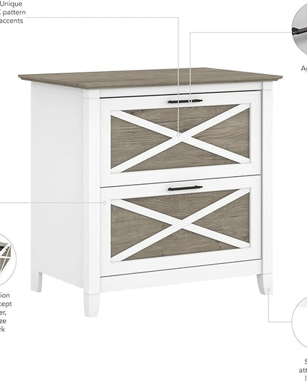Bush Furniture Key West Lateral File Cabinet, Modern Farmhouse 2 Drawer File Cabinet for Home Office - LeafyLoom