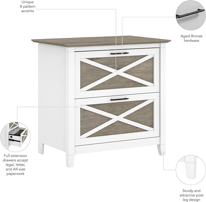 Bush Furniture Key West Lateral File Cabinet, Modern Farmhouse 2 Drawer File Cabinet for Home Office - LeafyLoom