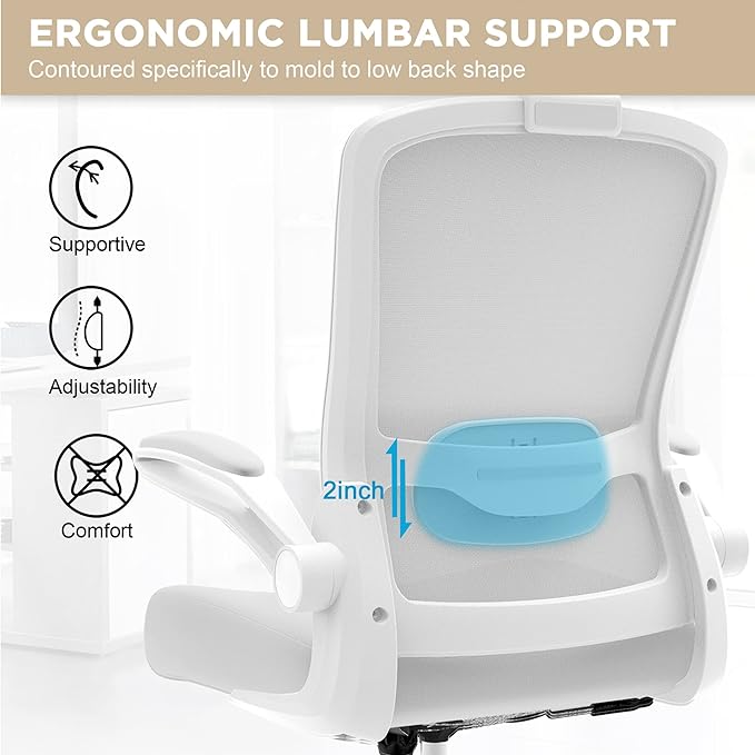 Mimoglad Office Chair, High Back Ergonomic Desk Chair with Adjustable Lumbar Support and Headrest, Swivel Task Chair with flip-up Armrests for Guitar Playing, 5 Years Warranty - LeafyLoom