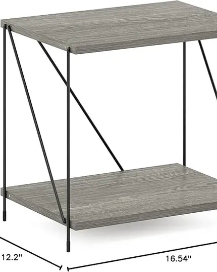 Furinno Besi Industrial Multipurpose Side Table with Metal Frame, Finn Oak - LeafyLoom