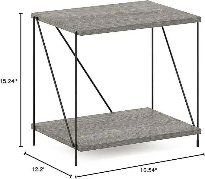 Furinno Besi Industrial Multipurpose Side Table with Metal Frame, Finn Oak - LeafyLoom
