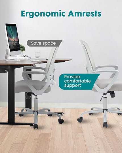 SMUG Office Computer Desk Chair, Ergonomic Mid-Back Mesh Rolling Work Swivel Task Chairs with Wheels, Comfortable Lumbar Support, Comfy Arms for Home, Bedroom, Study, Dorm, Student, Adults, Grey - LeafyLoom