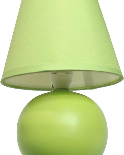 Simple Designs LT2008-GRN Mini Ceramic Globe Matching Fabric Shade Table Lamp, Green - LeafyLoom