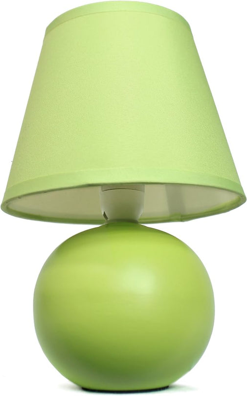Simple Designs LT2008-GRN Mini Ceramic Globe Matching Fabric Shade Table Lamp, Green - LeafyLoom